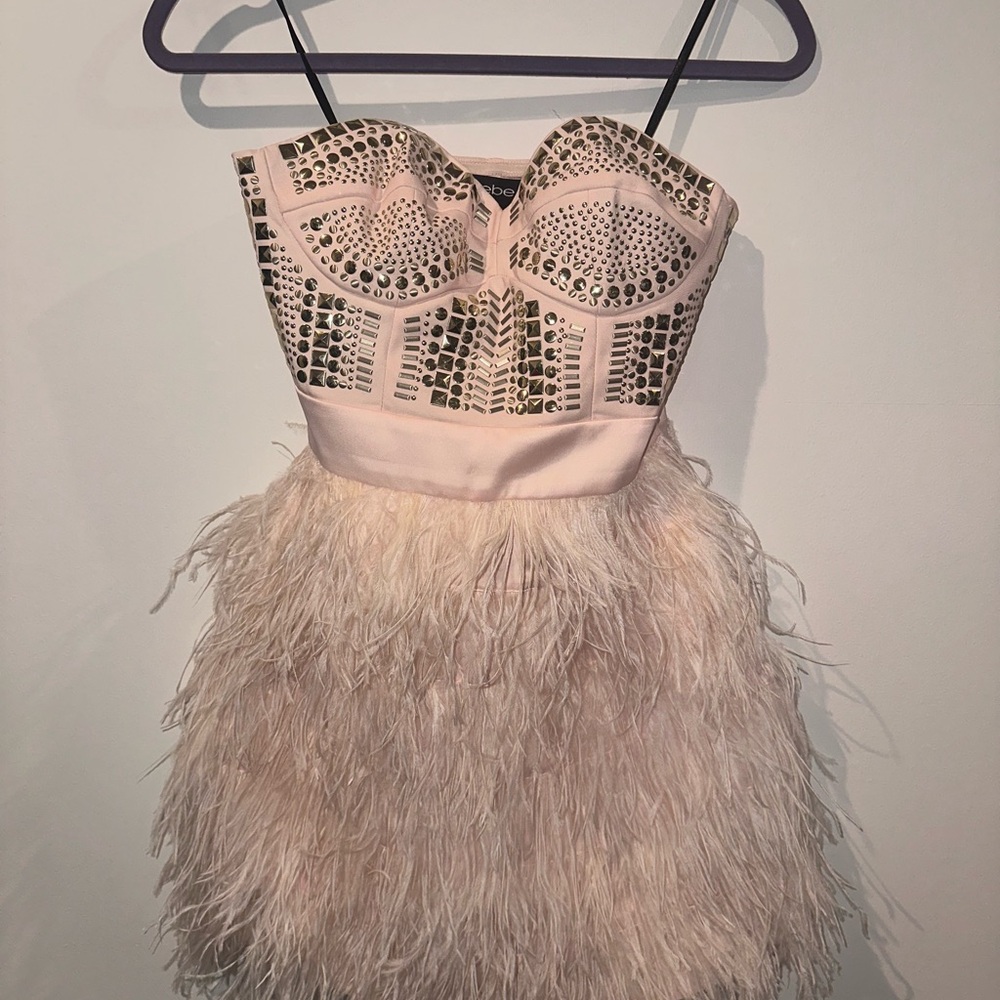 Vintage Bebe Pink Feathered Strapless Dress